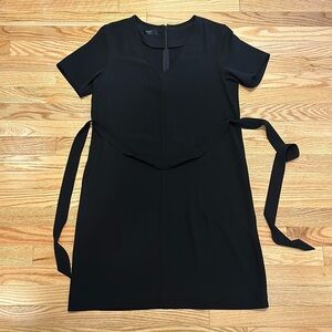 Brass simple black dress with tie belt